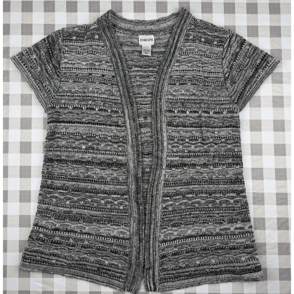 Chicos Gray Knit Cardigan Minimalist Capsule Cozy Layer Size 1
